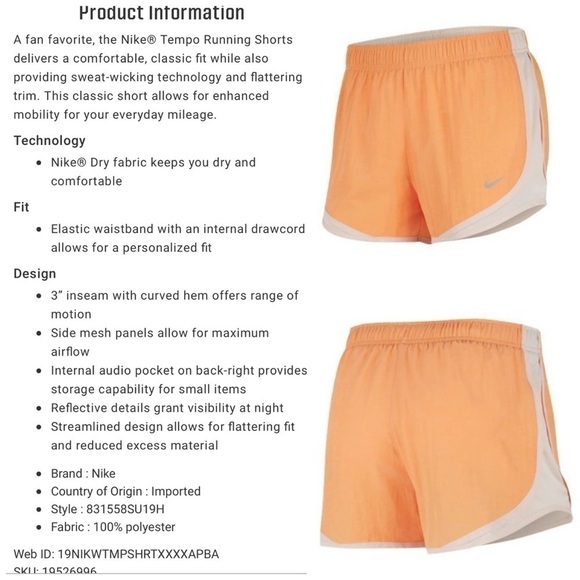 Nike Dri-Fit Tempo Running Shorts Orange XXL NWT - Picture 3 of 3